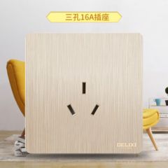 德力西（DELIXI）CD822带开关插座86型暗装无框大板香槟金色拉丝家用墙壁面板 官网 三孔16A安 空调大功率热水器专用 官方电源家庭装修装饰全屋套餐